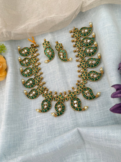 Luxurious Antique Mango Short Necklace Set 0905 - Mahilas