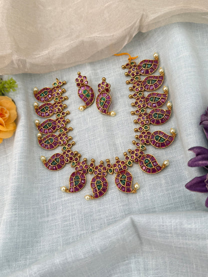 Luxurious Antique Mango Short Necklace Set 0906 - Mahilas
