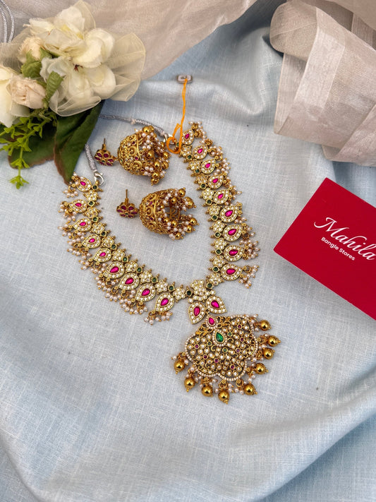 Luxurious Antique Mango Stone Short Necklace Set 912 - Mahilas