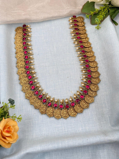 Luxurious Antique Mid Long Matte Kaasu Necklace Set 993 - Mahilas