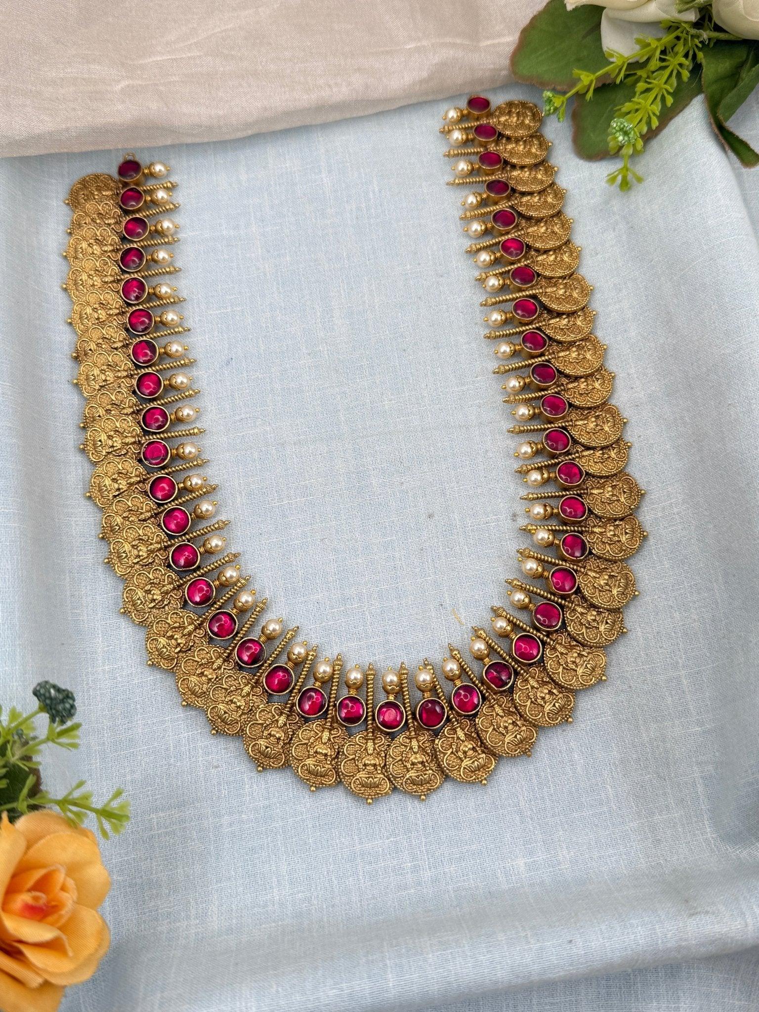 Luxurious Antique Mid Long Matte Kaasu Necklace Set 993 - Mahilas