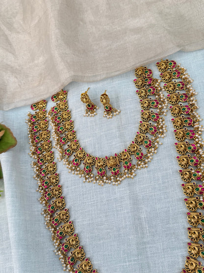 Luxurious Antique Peacock Bottumala Bridal Necklace Set 0915 - Mahilas
