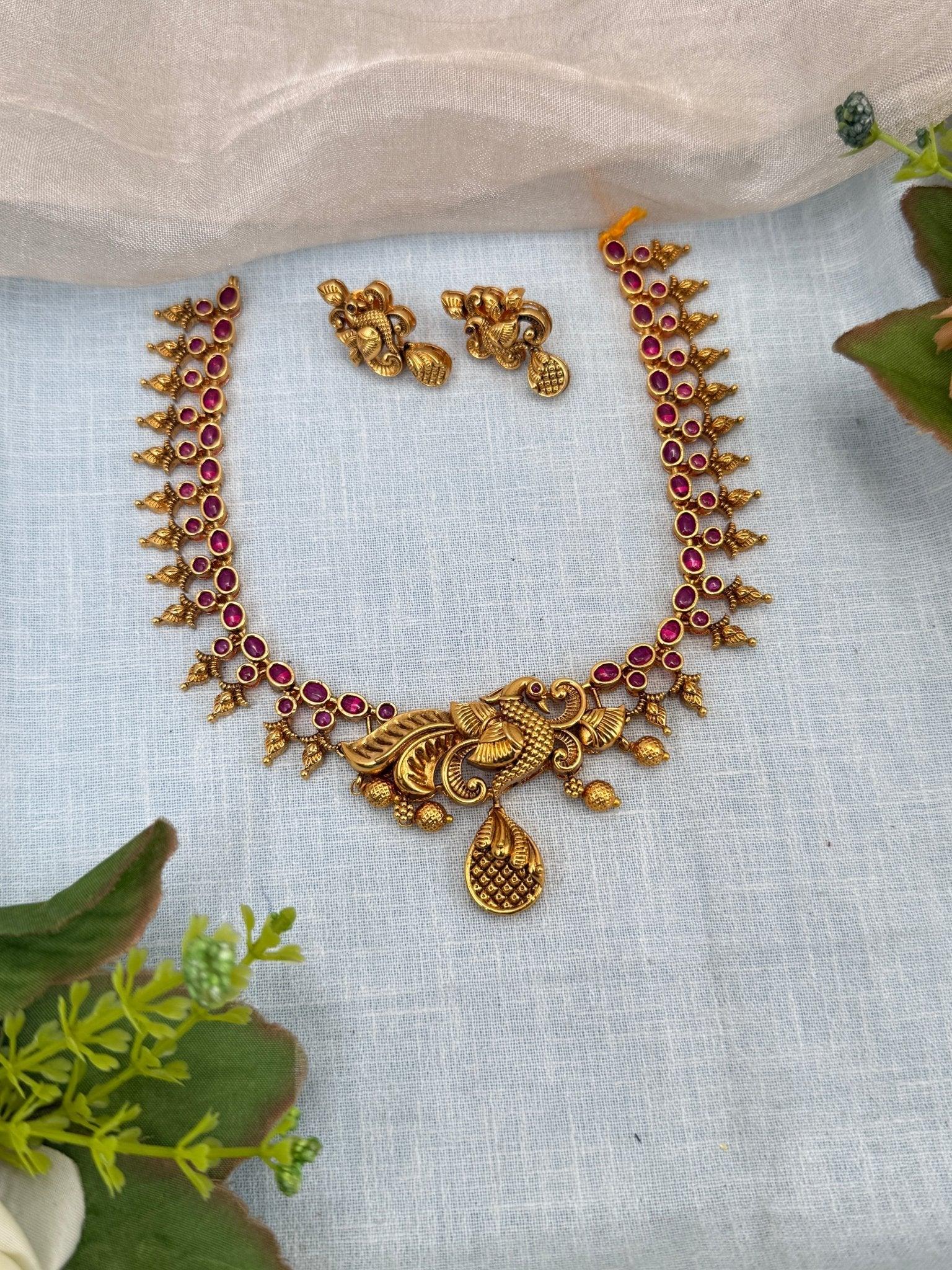 Luxurious Antique Peacock Drop Short Necklace Set 0230 - Mahilas
