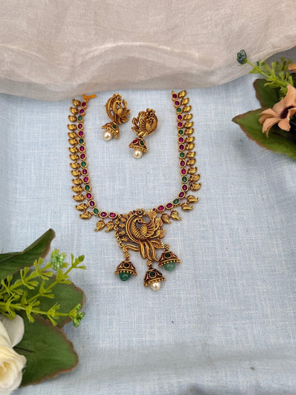 Luxurious Antique Peacock Drop Short Necklace Set 0231 - Mahilas