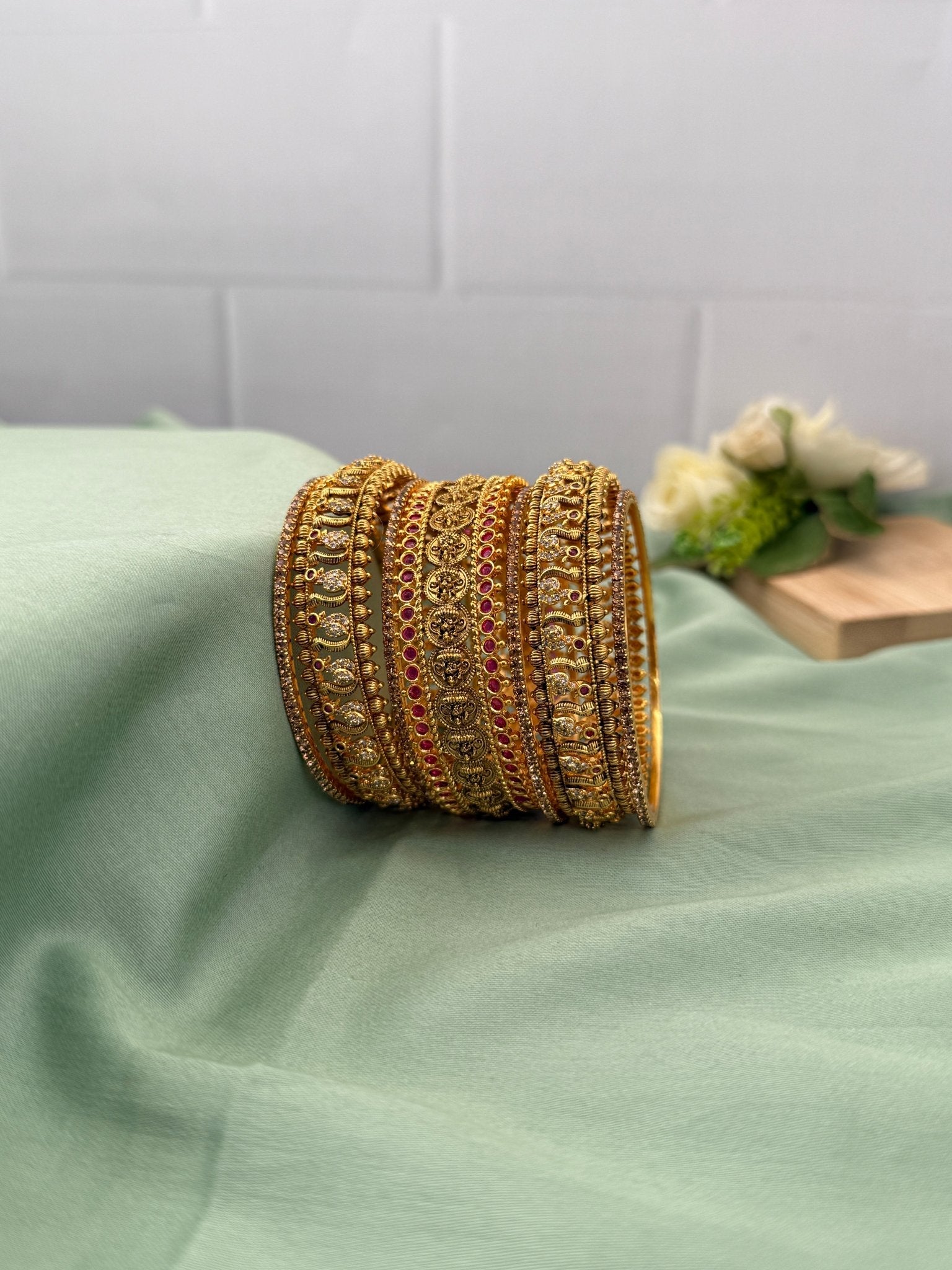 Luxurious Antique Peacock Lakshmi Bangle Set - 5210 - Mahilas