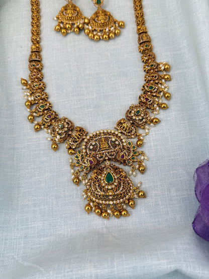 Luxurious Antique Peacock Lakshmi Long Necklace Set 0583 - Mahilas