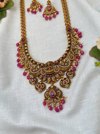 Luxurious Antique Peacock Lakshmi Long Necklace Set 0951 - Mahilas
