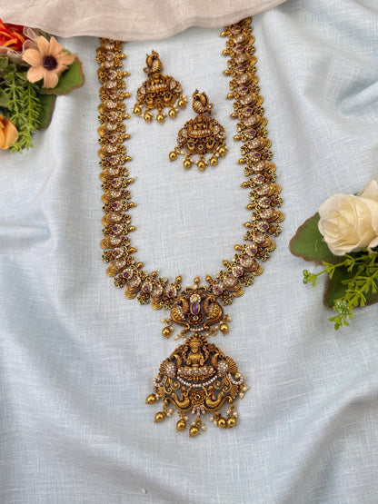 Luxurious Antique Peacock Lakshmi Long Necklace Set 0952 - Mahilas
