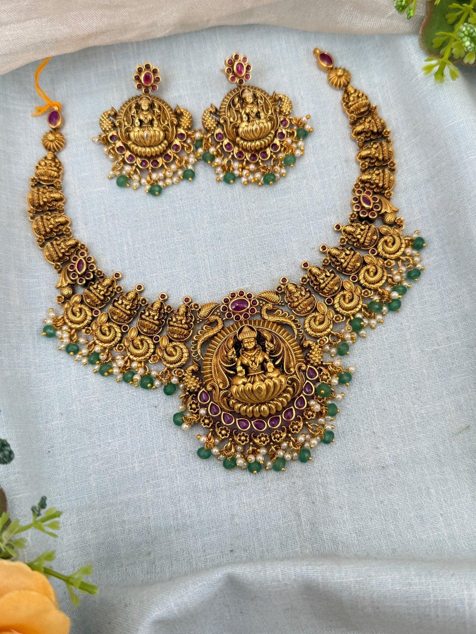 Luxurious Antique Peacock Lakshmi Necklace Set 0163 - Mahilas