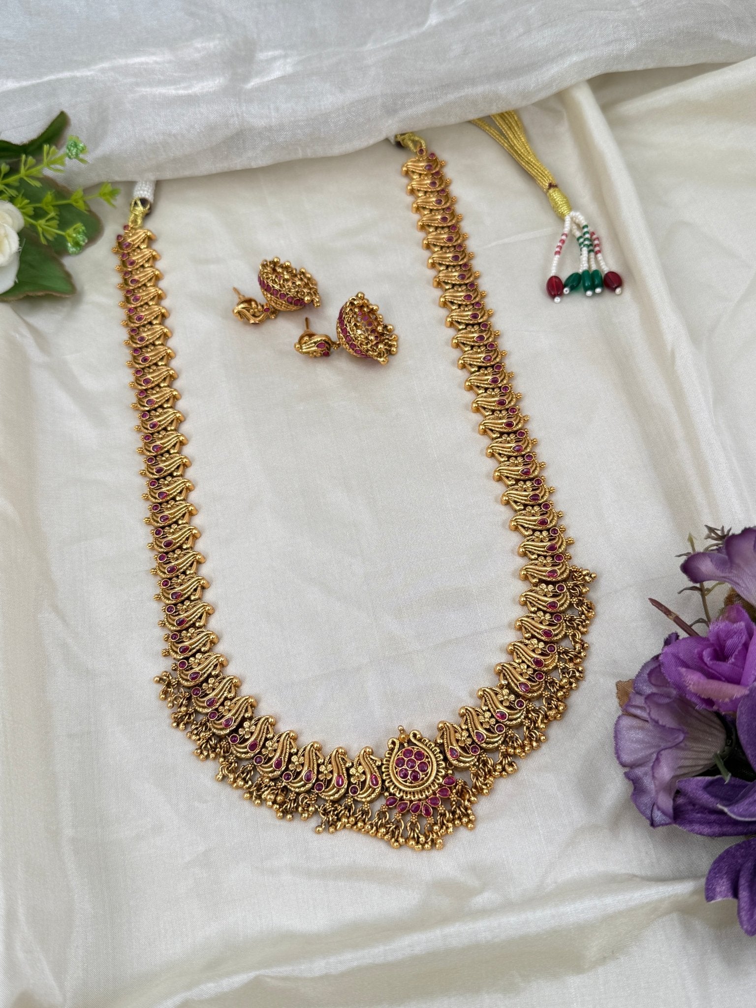 Luxurious Antique Peacock Long Necklace Set 0354 - Mahilas