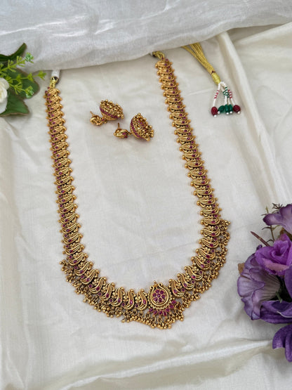 Luxurious Antique Peacock Long Necklace Set 0354 - Mahilas