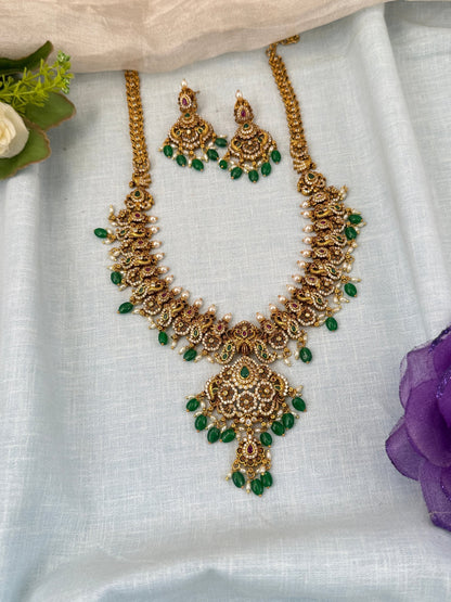 Luxurious Antique Peacock Long Necklace Set 0581 - Mahilas