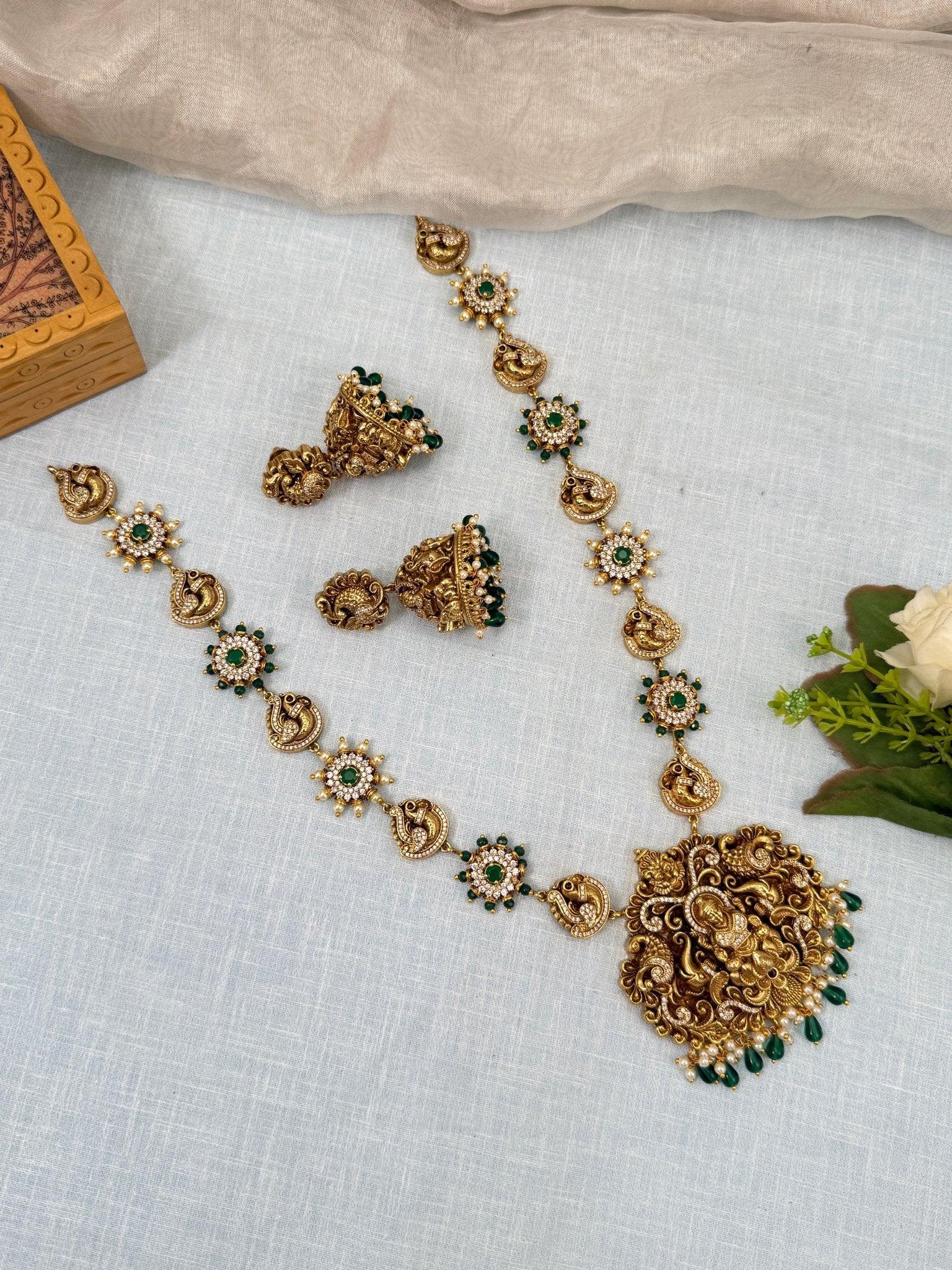 Luxurious Antique Peacock Mid Long Necklace Set 759 - Mahilas