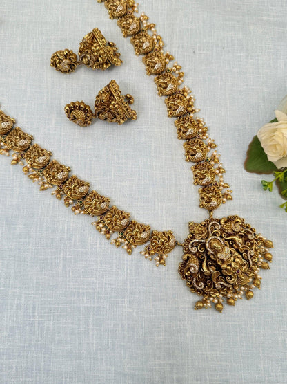 Luxurious Antique Peacock Mid Long Necklace Set 760 - Mahilas