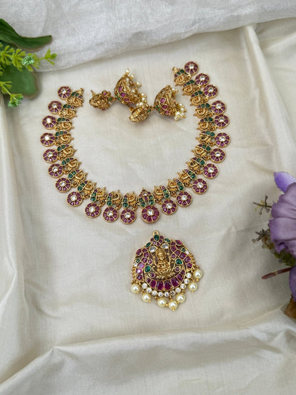 Luxurious Antique Peacock Pendant Short Necklace Set 0404 - Mahilas