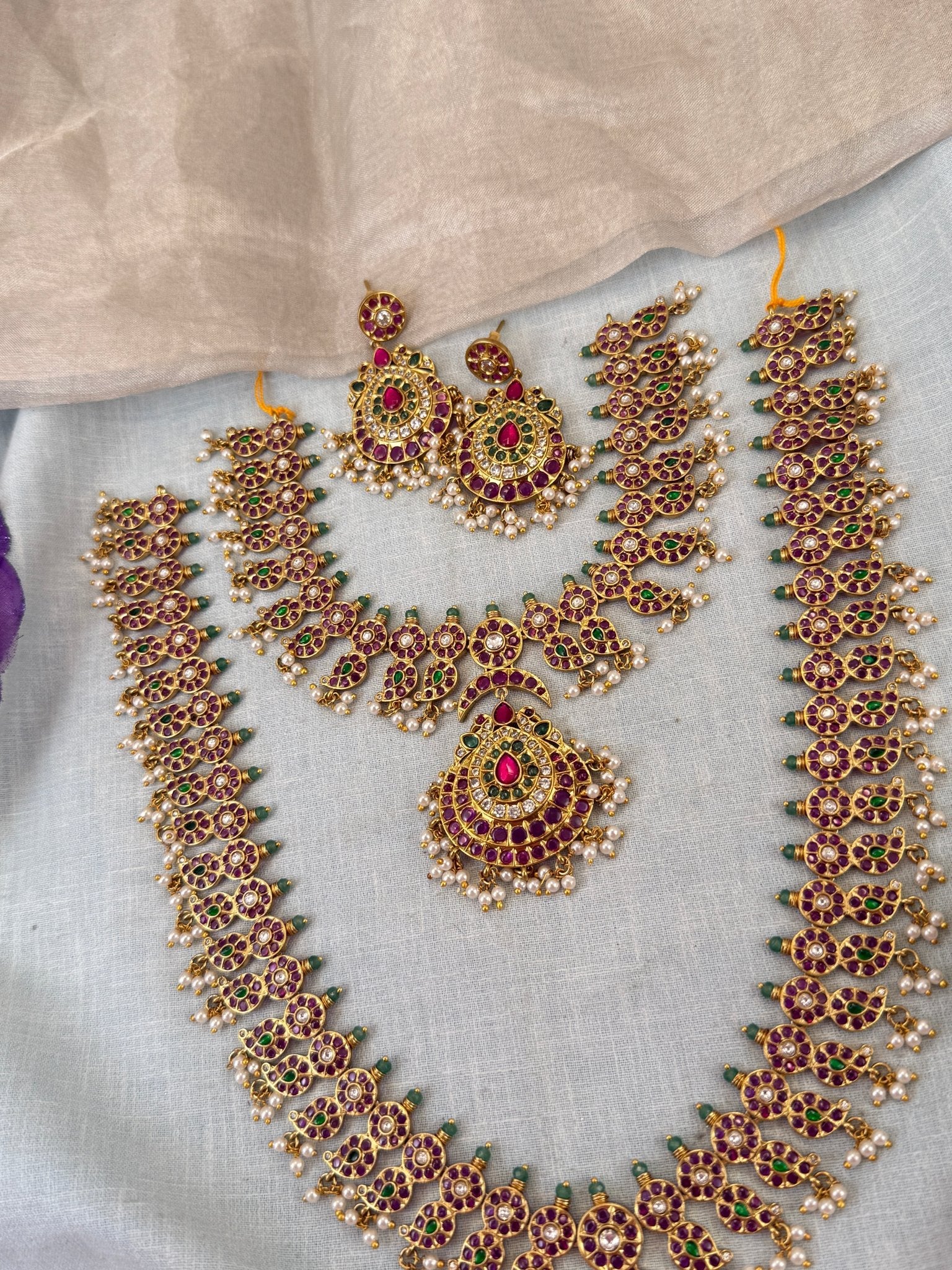 Luxurious Antique Peacock Semi Bridal Necklace Set 0861 - Mahilas
