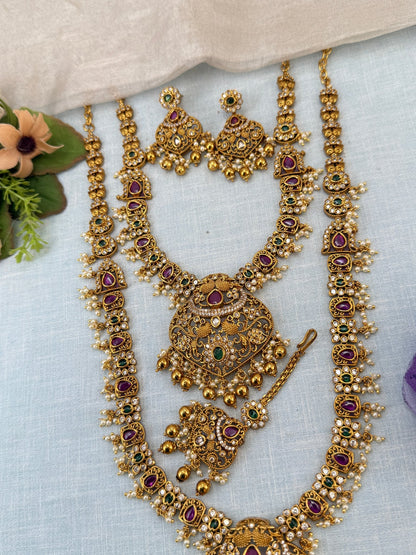 Luxurious Antique Peacock Semi Bridal Necklace Set 0931 - Mahilas