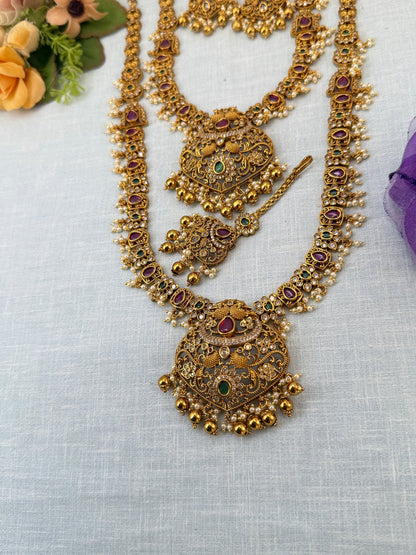 Luxurious Antique Peacock Semi Bridal Necklace Set 0931 - Mahilas