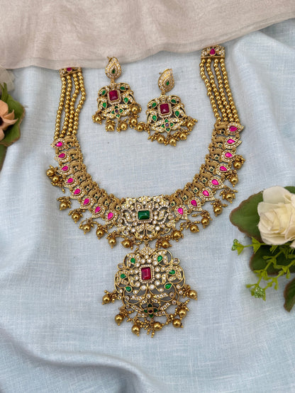 Luxurious Antique Peacock Stone Short Necklace Set 0956 - Mahilas