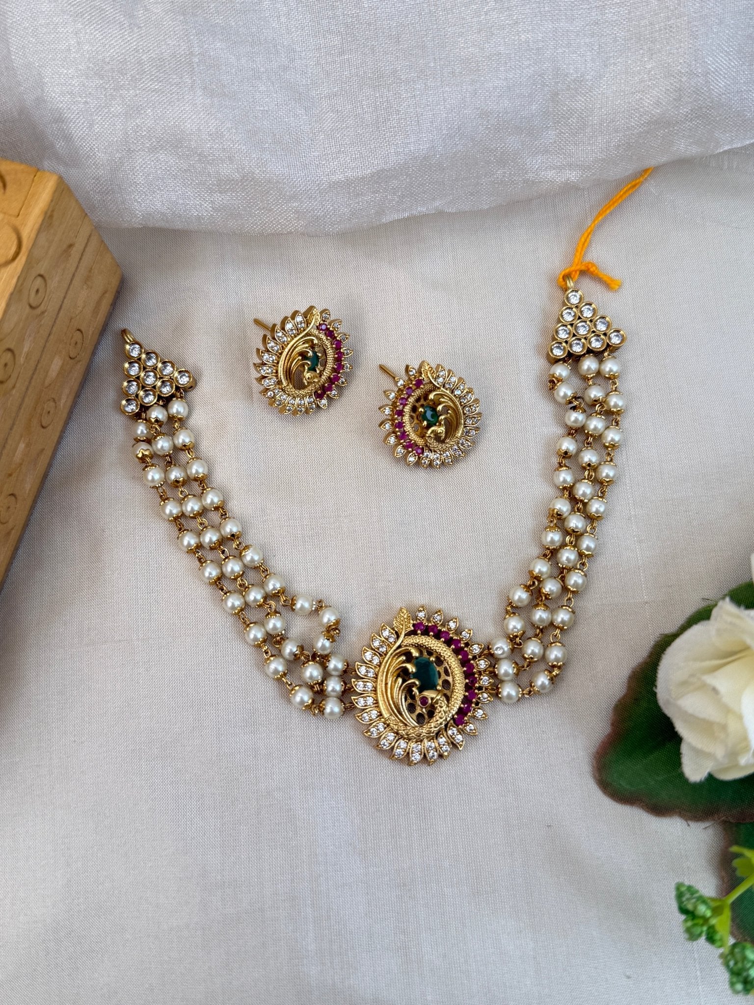 Luxurious Antique Pearl Choker Necklace Set 934 - Mahilas