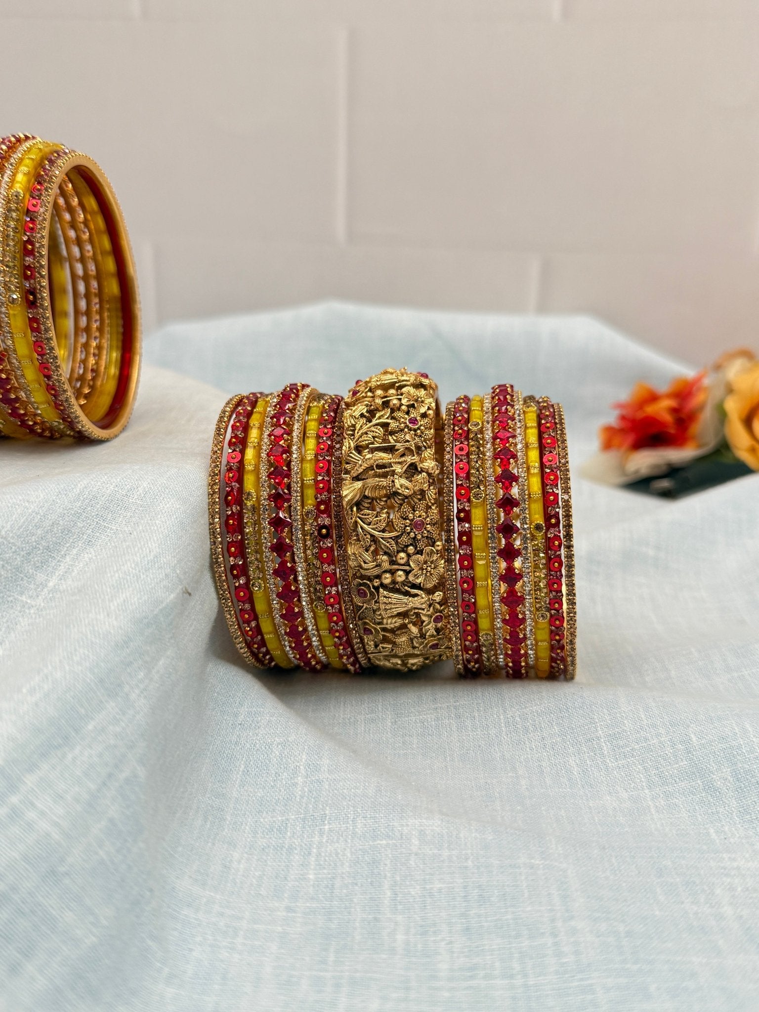 Luxurious Antique Radha Krishna Bridal Bangle Set - 5168 - Mahilas