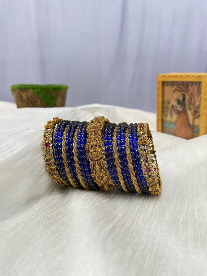 Luxurious Antique Rain Drop with Lakshmi Bangle Set (6 Colours to Choose) - 5113 - Mahilas