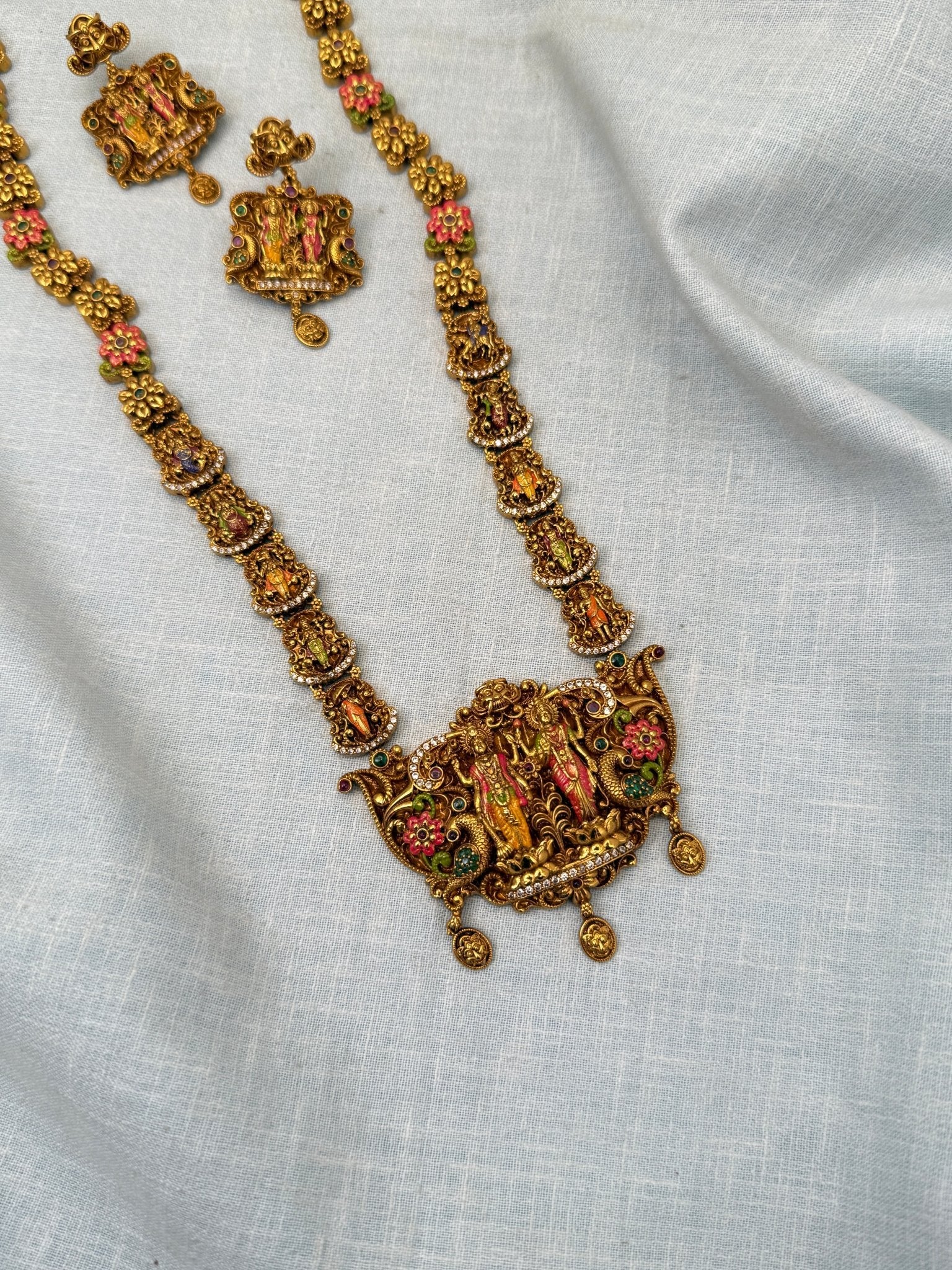 Luxurious Antique Ram Parivar Long Necklace Set 0695 - Mahilas