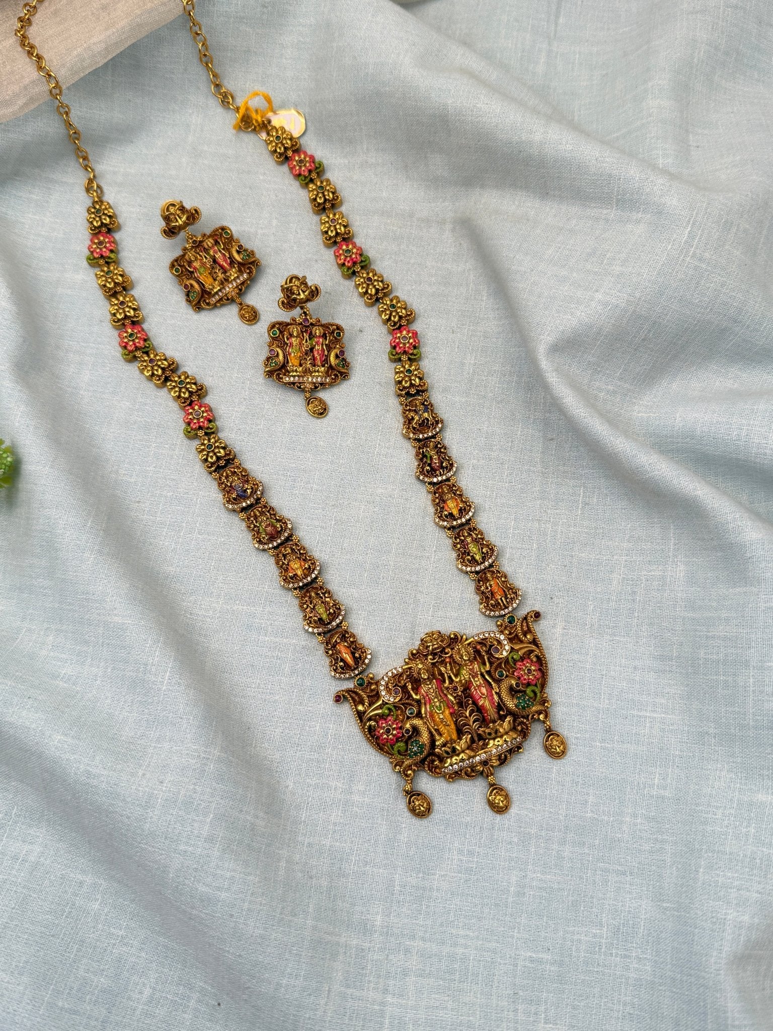 Luxurious Antique Ram Parivar Long Necklace Set 0695 - Mahilas