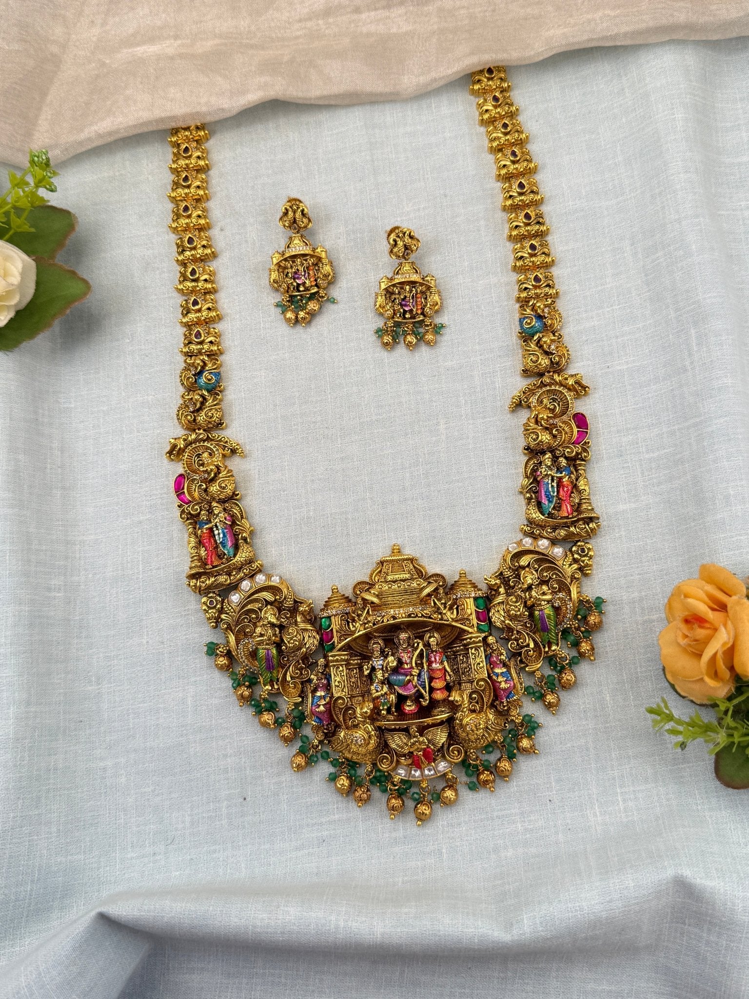 Luxurious Antique Ram Parivar Long Necklace Set 0738 - Mahilas