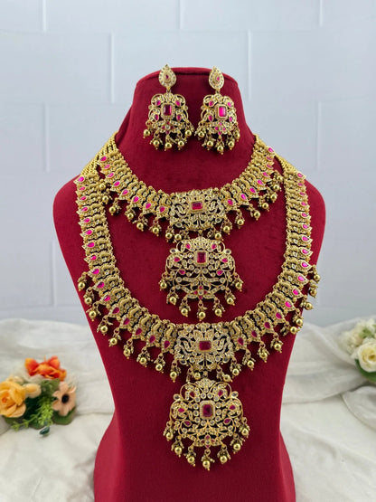 Luxurious Antique Semi Bridal Necklace Set 598 - Mahilas