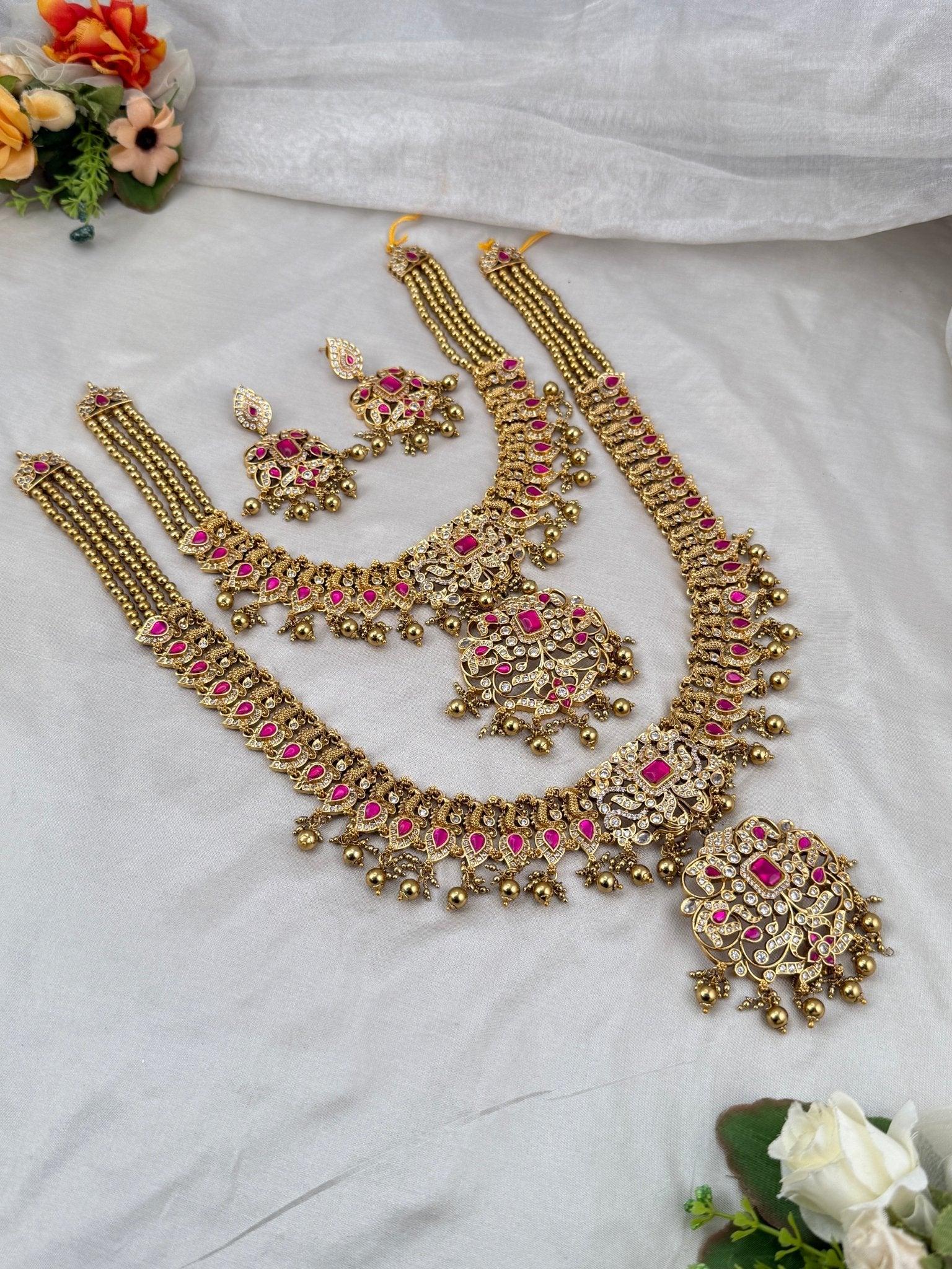 Luxurious Antique Semi Bridal Necklace Set 598 - Mahilas