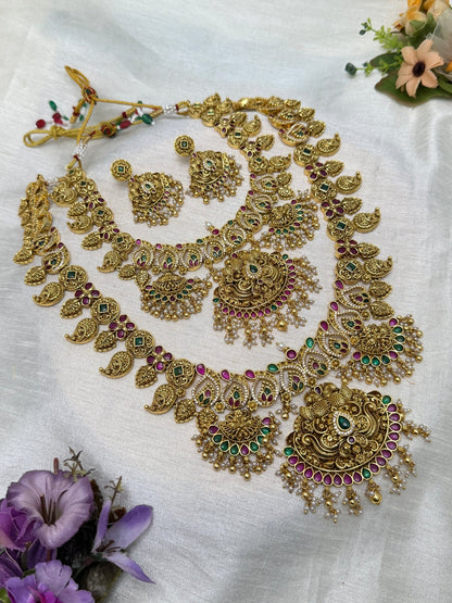 Luxurious Antique Semi Bridal Necklace Set 624 - Mahilas