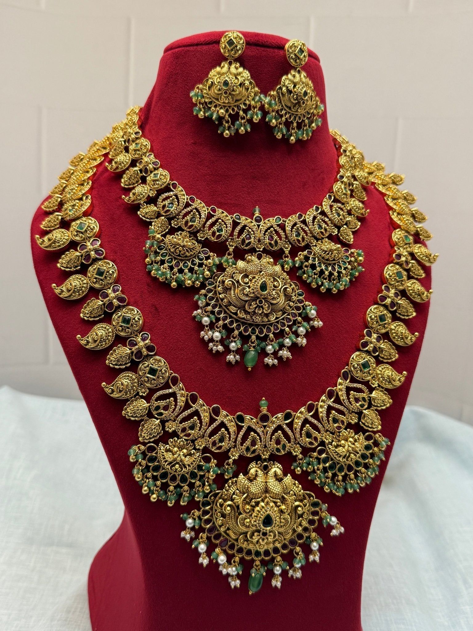 Luxurious Antique Semi Bridal Necklace Set 637 - Mahilas