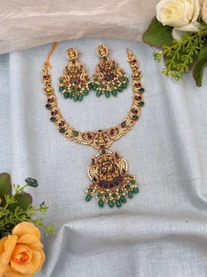 Luxurious Antique Short Lakshmi Stone Necklace Set 0160 - Mahilas