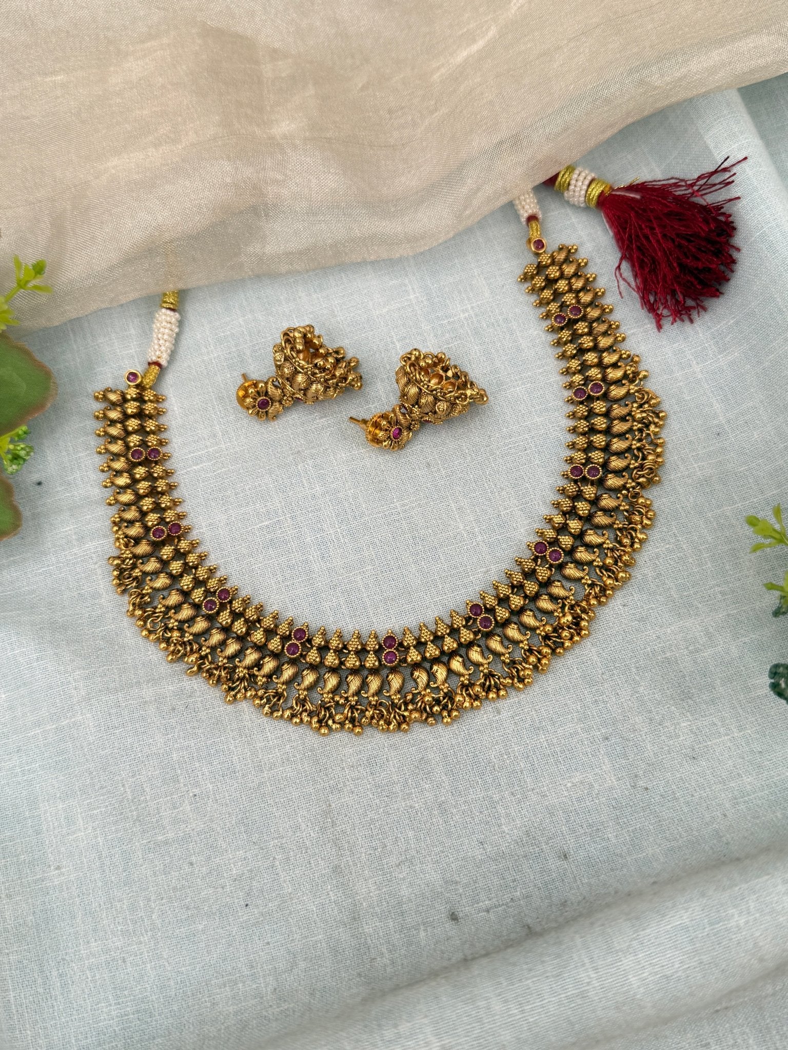 Luxurious Antique Short Necklace Set 0376 - Mahilas