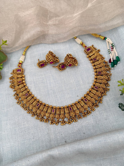 Luxurious Antique Short Necklace Set 0378 - Mahilas