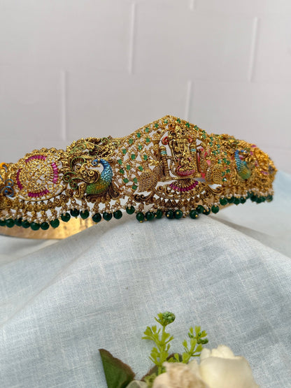 Luxurious Antique Srinivasa Lakshmi Hand Paint Vaddanam Kamarbandh 7256 - Mahilas