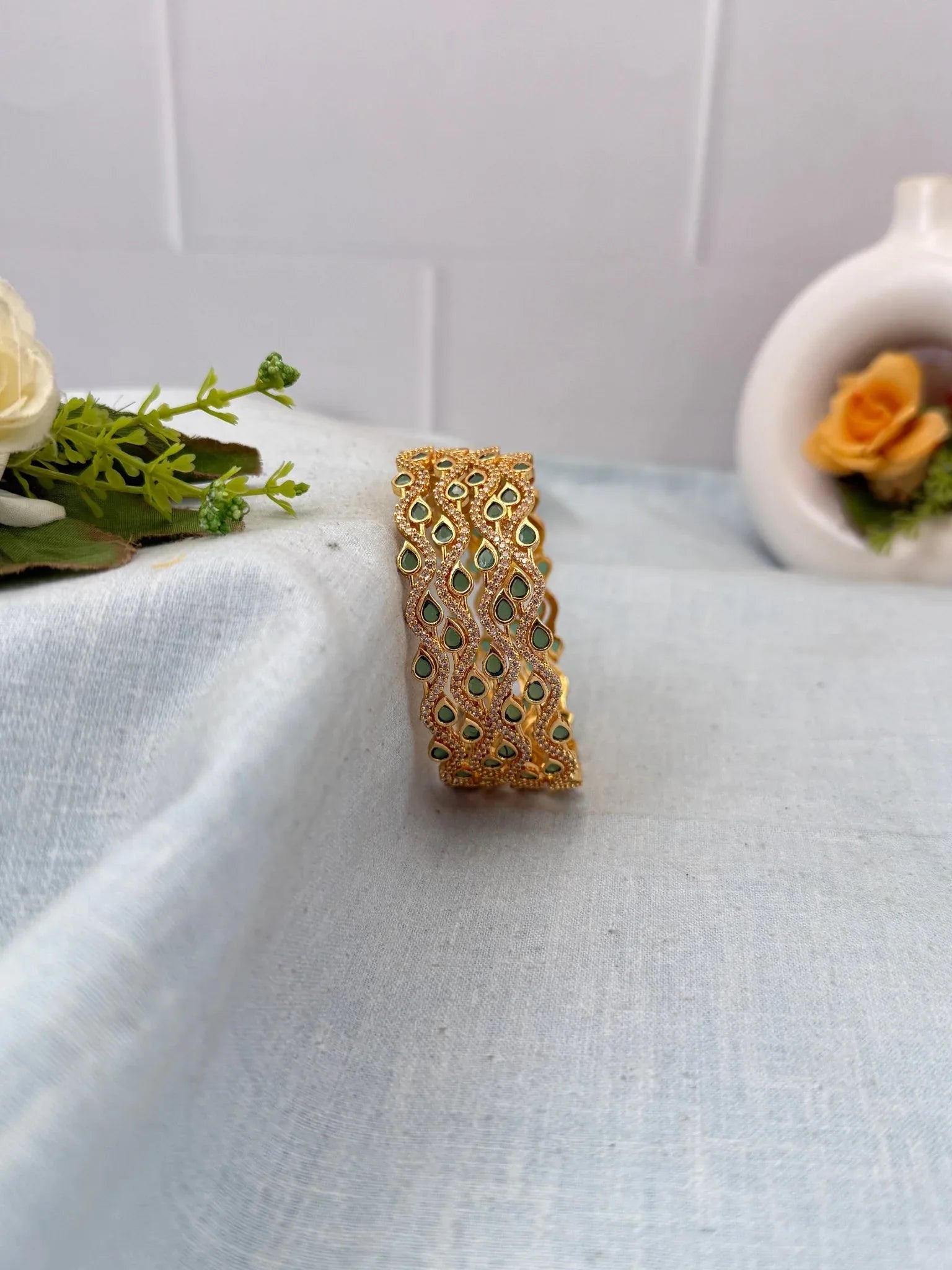 Luxurious Antique Stone Bangles 7055 - 3 Colors - Mahilas