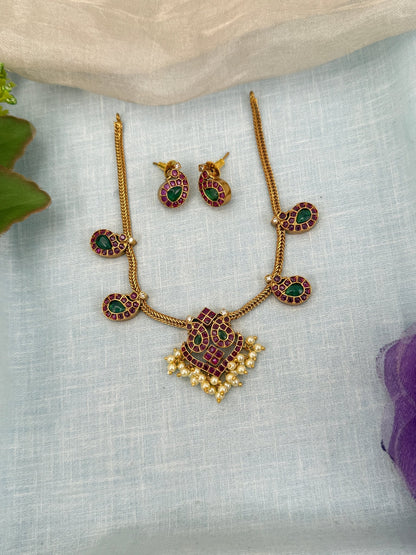 Luxurious Antique Stone Choker Necklace Set 0641 - Mahilas