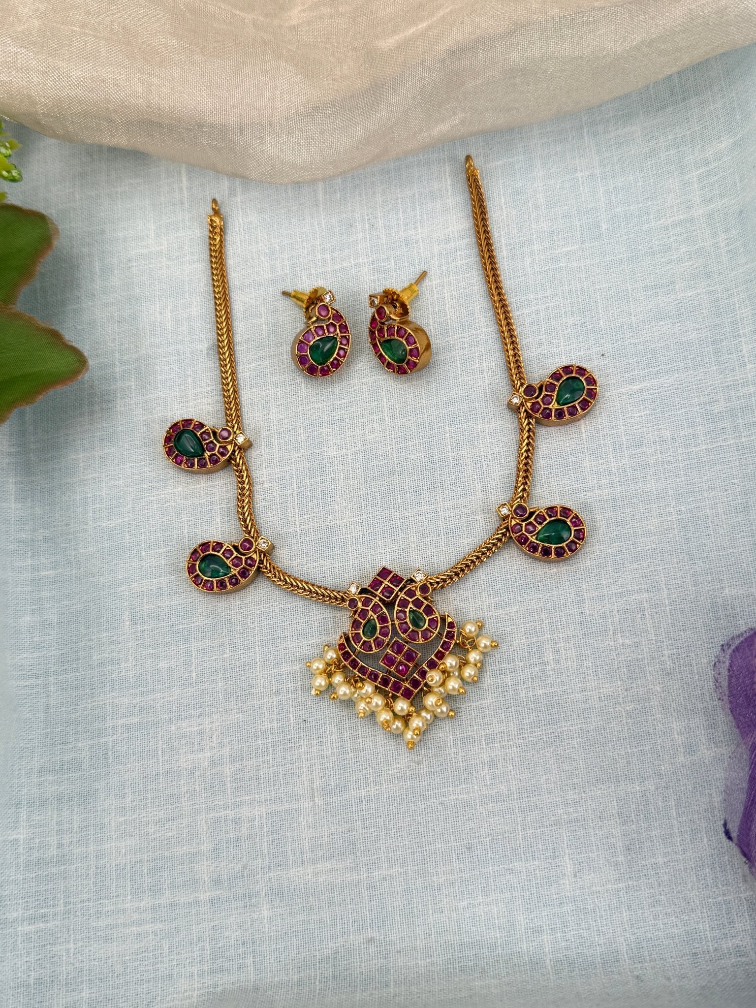 Luxurious Antique Stone Choker Necklace Set 0641 - Mahilas