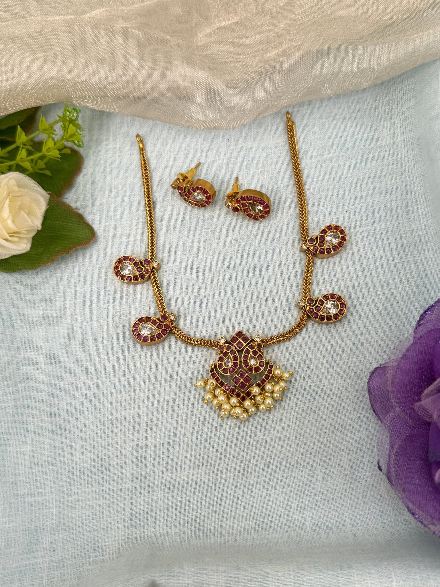 Luxurious Antique Stone Choker Necklace Set 0643 - Mahilas