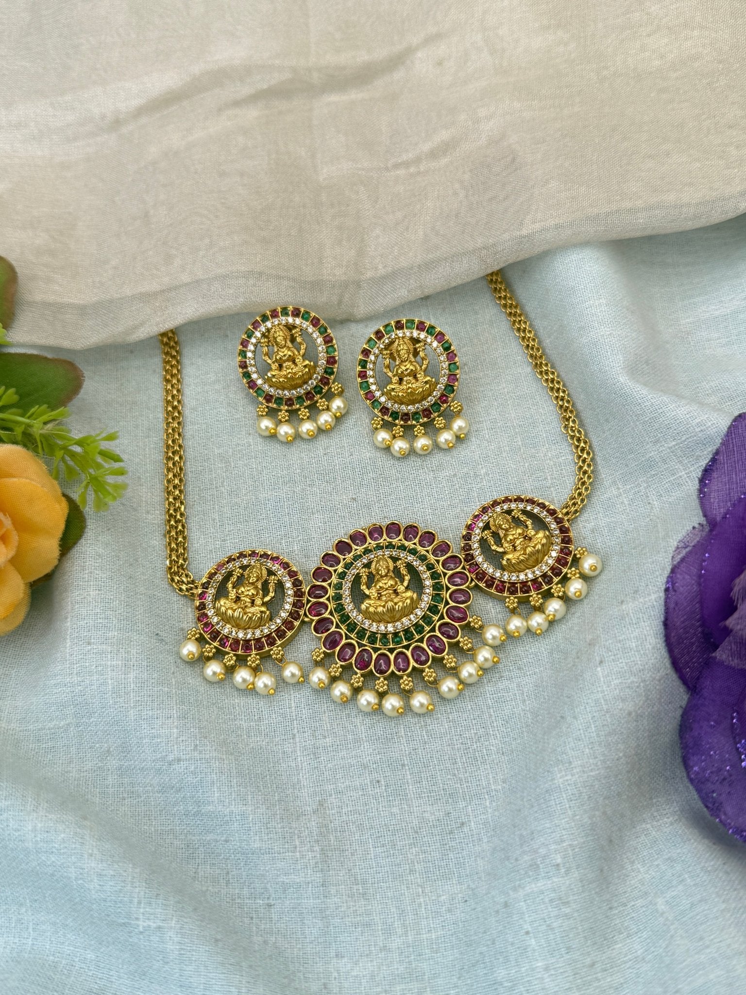 Luxurious Antique Stone Choker Necklace Set 1057 - Mahilas