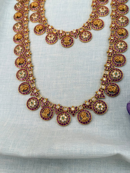 Luxurious Antique Stone Lakshmi Bottumala Bridal Necklace Set 0644 - Mahilas