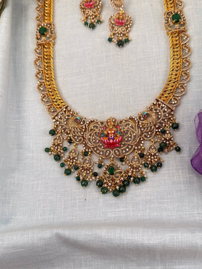 Luxurious Antique Stone Lakshmi Long Necklace Set 0622 - Mahilas
