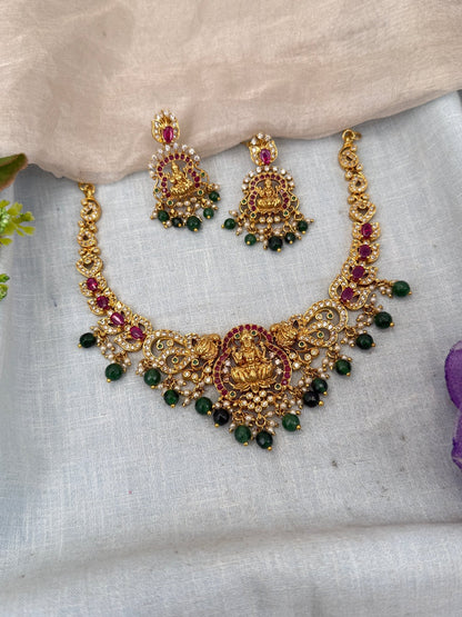 Luxurious Antique Stone Lakshmi Short Necklace Set 0458 - Mahilas