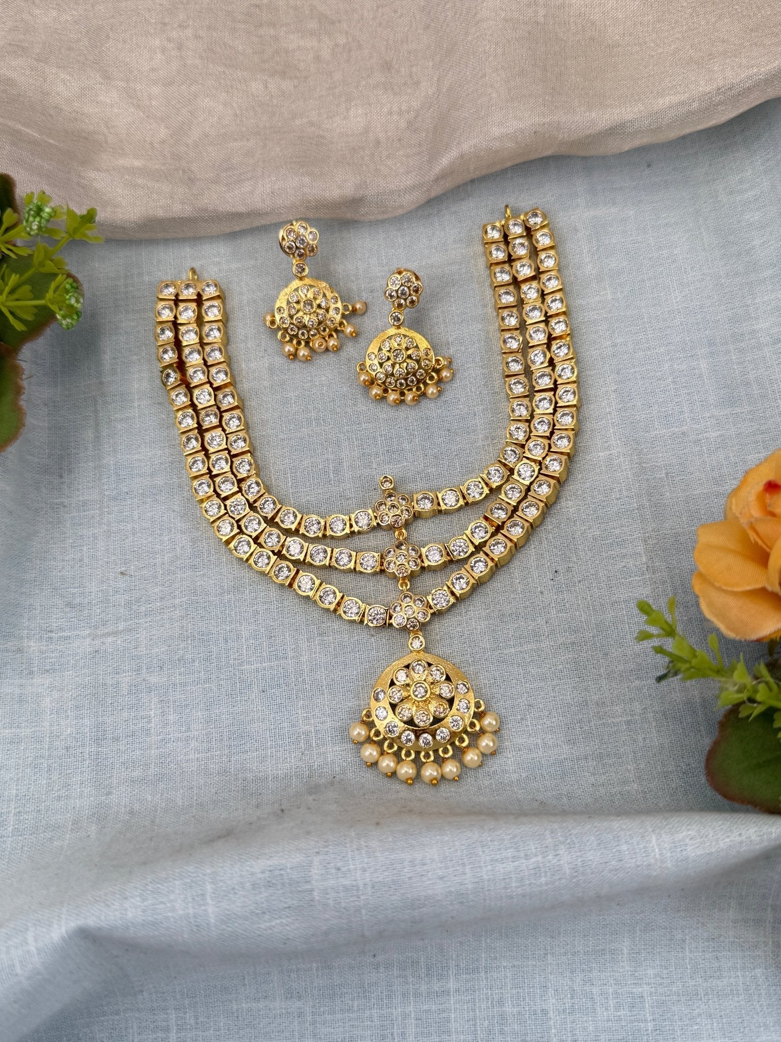 Luxurious Antique Stone Layered Short Necklace Set 0589 - Mahilas