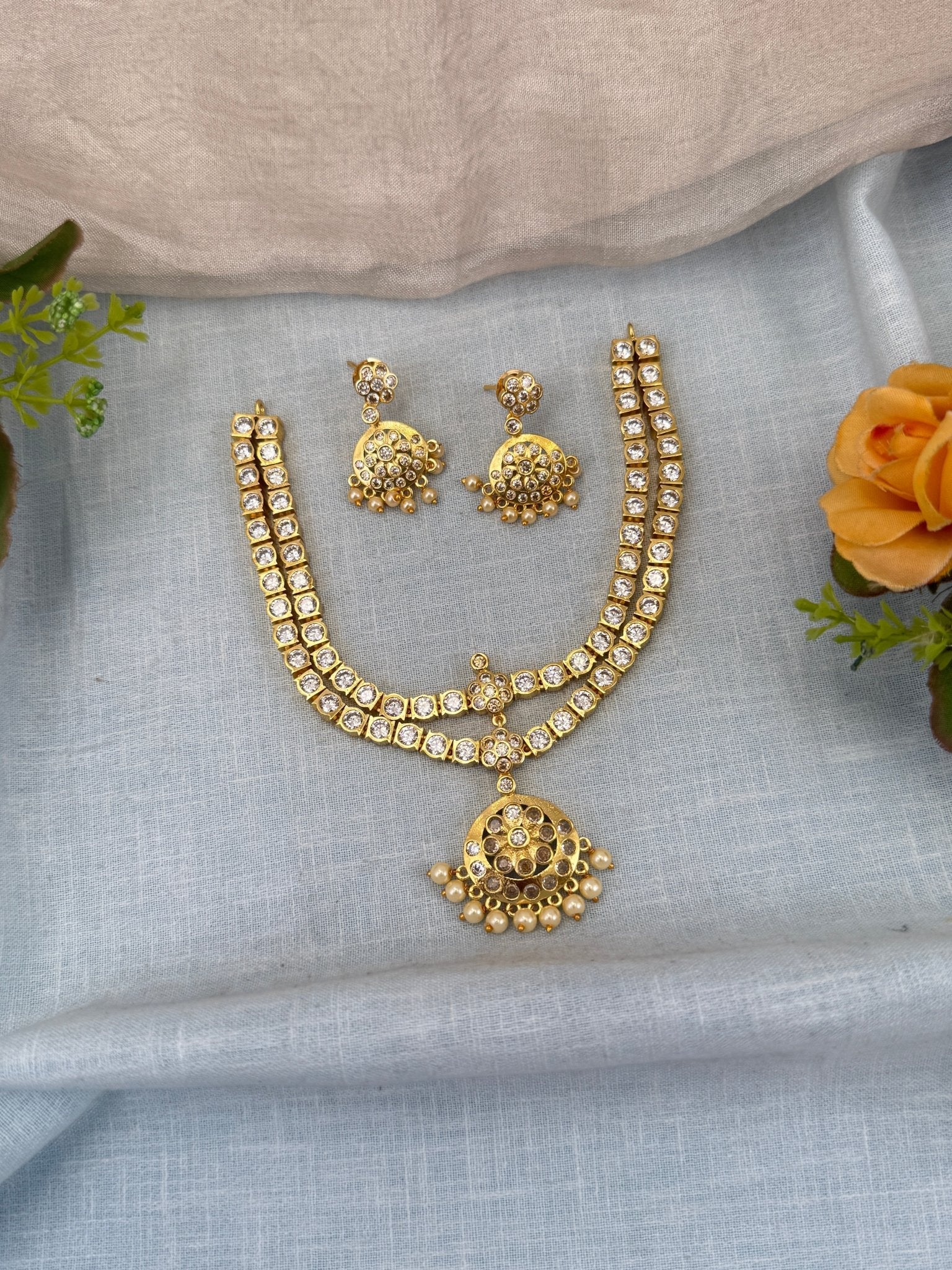 Luxurious Antique Stone Layered Short Necklace Set 0590 - Mahilas