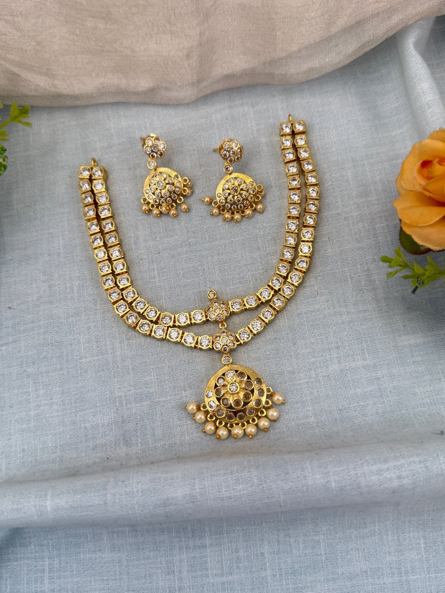 Luxurious Antique Stone Layered Short Necklace Set 0590 - Mahilas
