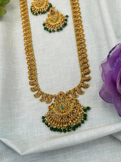 Luxurious Antique Stone Long Necklace Set 0680 - Mahilas