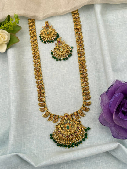 Luxurious Antique Stone Long Necklace Set 0680 - Mahilas